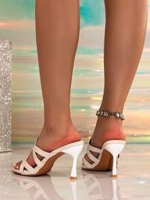 女士新款夏季细跟露趾防滑单带百搭凉鞋 - 白色 - 查看 5