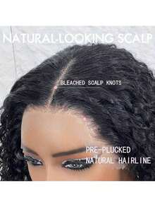 MECRY 优雅女士黑色卷发假发 - 蓬松非洲式发型，短款弹力卷发，180% 密度，13x4 蕾丝前额，高温丝，适合所有肤色，逼真发片|时尚短款假发|纹理假发，假发配件 - 自然色&黑色系 - 查看 2