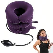 Almohada cervical de media pila, dispositivo de tracción cervical ajustable, camilla cervical inflable, soporte para cuello y hombros. - Morado - Ver 1