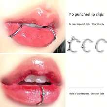 3pcs/Set Silvery Punk Y2k Stainless Steel Lip Ring Fashionable And Unique Fake Lip Piercing Suitable For Both Men And Women - Silver - View 2