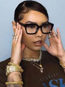 1 Pair Women's Leopard Print Bohemian Style PC (Polycarbonate) Square Oversized Transparent Glasses, Suitable For All Seasons, Everyday Wear, Transparent Glasses Accessory, Women's Exclusive - màu đen - Xem 5