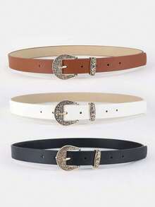 1pc Vintage Style Western Buckle Versatile Waist Belt, Suitable For Dresses And Jeans, Random Color