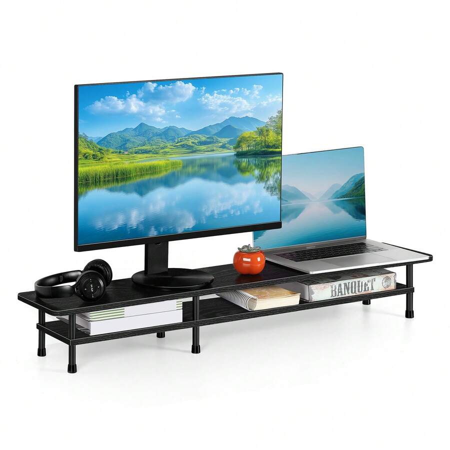 Soporte para dos monitores, soporte para ordenador, soporte para TV, soporte para escritorio, soporte para monitor con puertos de carga y USB, bancos de trabajo - Estilo 2 - Ver 1