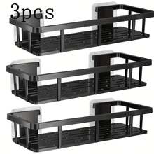 1/2/3pcs Black Wall-Mounted Shower Caddy Set, No-Drill Hanging Storage Rack, Space-Saving Organizer For Shampoo, Conditioner And More, Modern Bathroom Storage Solution, Minimalist Easy Install - Multicolor - View 14