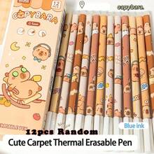 Panda/Capybara 12pcs Boxed Cute Animal Pattern Press Pens Thermal Erasable Gel Pens For Notes And Diaries 0.5mm Blue Ink, Large-Capacity Multi-Layer Pencil Case, Back To School Supplie Essentials Office Supplies Valentine's Day Gifts