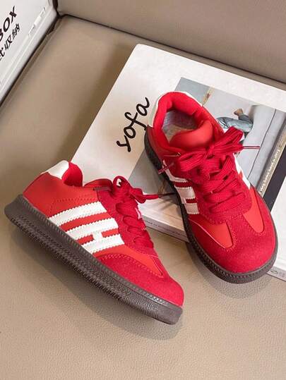 Children's Shoes, New Spring/Autumn Girls' Red Canvas Shoes, Boys' Sports Training Shoes, Big Kids' Student Shoes For Boys And Girls (Insoles Shipped Randomly)