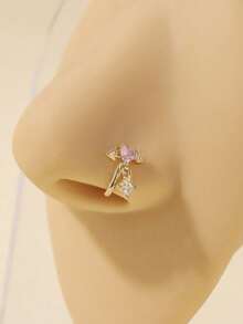 1pc Gold Rhinestone Flower U-Shaped Nose Clip, Piercing-Free Nose Ring For Women, Daily Wear - 金-1 - 查看 7