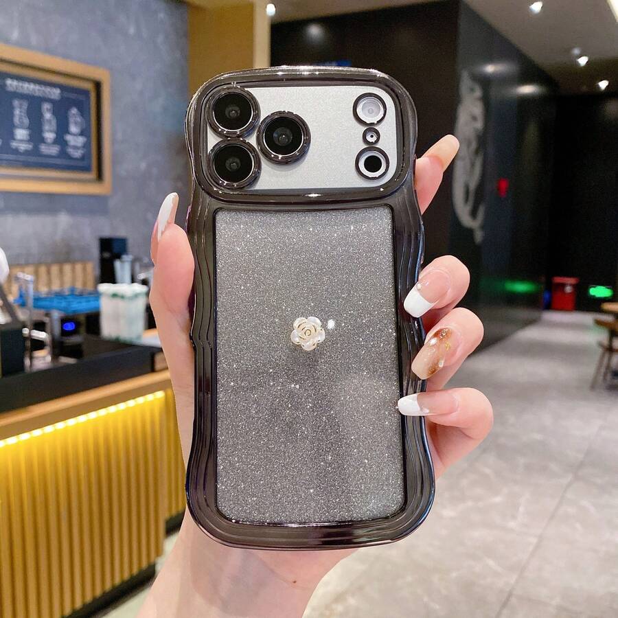 Sequins,Diamond Luxury Electroplated Phone Case With Wave Pattern, Shock-Proof, Dust-Proof, Thick Edges, Suitable Compatible With Iphone 17 Pro Max, Galaxy S24 Ultra/S24 Plus/S24, S23 Ultra/S23 Plus/S23, S22 Ultra/S22 Plus/S22, S21 Ultra/S21 Plus/S21 FE, S20 Ultra/S20 Plus/S20 FE, OPPO A5x/C1 2 3 4 5 6 7 8 9, OPPO 9 8 7 6 5 4 3 2 1 - Black - View 1