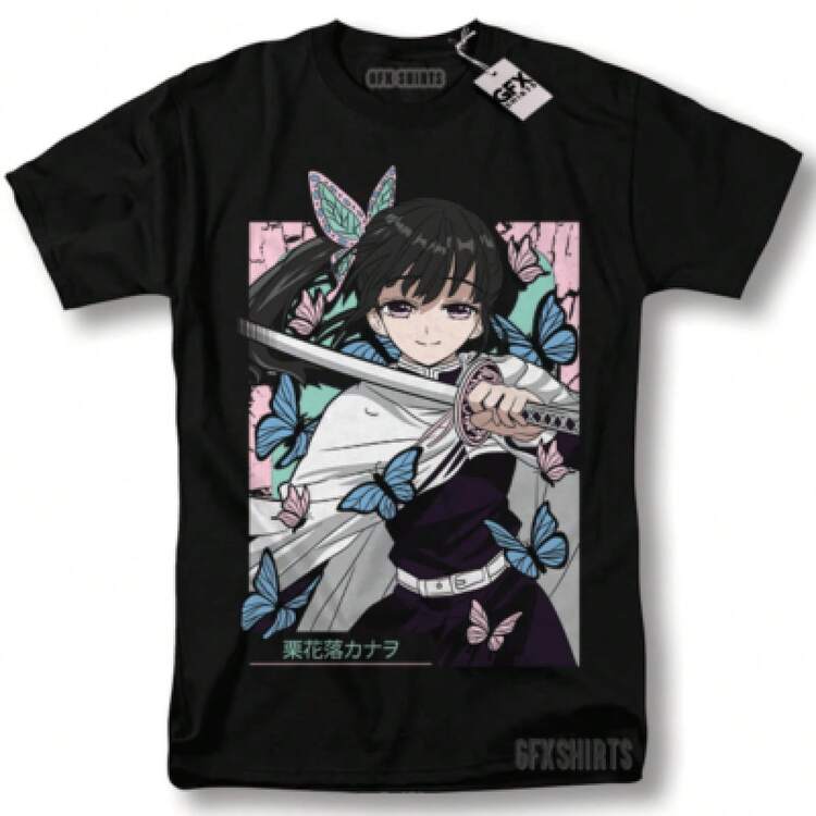 Patrón de diablo - Camiseta corta impresa de anime retro japonés de la  oeste - Camiseta básica casual - Camiseta de Kanao Tsuyuri de , anime manga Tanjiro Kimetsu no Yaiba - Negro - Añade 6