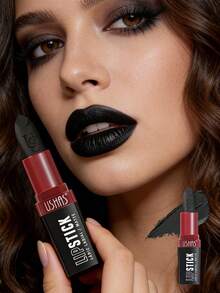 USHAS Black Lipstick, Matte Velvet Texture, Long-Lasting Color, Waterproof And Sweat-Proof, Suitable For Gothic, Punk, Halloween Makeup - #01 - View 5