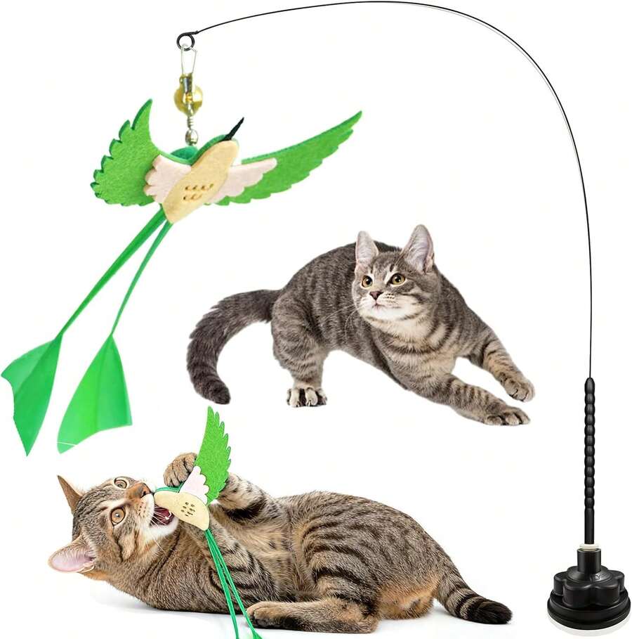 Walfront Cat Toys For Indoor Cats, 12PCS Kitten Toy Set With 2 Retractable Wands &Amp; Interactive Feather Teasers, Fun Chase And Exercise Toys To Keep Cats Active And Healthy - Scallion Green - View 1