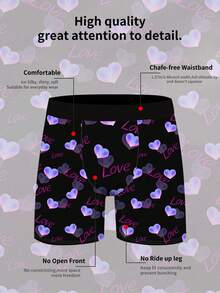 男士平角内裤 1 件装 - 爱心渐变印花浪漫内衣，情人节礼物及时尚日常穿着，浪漫爱心印花内裤，爱心主题印花内裤，送给他的完美情人节礼物及日常穿着 - 黑色 - 查看 3