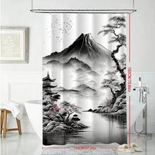 1件装水墨山林图案浴帘，高端艺术，自然风景，河山印花浴帘，适用于浴室装饰、一般房间装饰、家居装饰套装、浴室配件、浴缸帘 - 彩色 - 查看 3