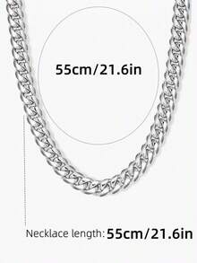 Men's Simple Link Chain Necklace, Stylish Stainless Steel Necklace As A Gift For Him - Bạc - Xem 3