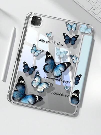 A Cute Cartoon Leopard Print Star Letter Pattern Double-Sided Acrylic Transparent Crystal Back Cover, Shock-Proof, Suitable For IPad 7th, 8th, 10th Generation (10.2 Inch), Built-In Pen Slot, Support Sleep/Wake Function, Ideal Christmas And New Year Gift