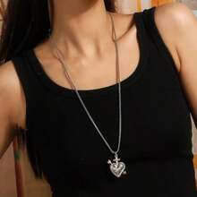 Collar colgante corazón gótico cruz forma alas cerezo pluma cadena suéter eslabones largos halloween cóctel - flecha de corazón - Ver 6