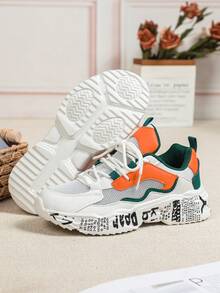 Giày thể thao nam Dopamine Mesh Patchwork thoải mái, đế ngoài họa tiết Graffiti, thiết kế tối giản, nhẹ, đế dày, thích hợp cho chạy bộ ngoài trời, đi làm, hoạt động ngoài trời, du lịch và di chuyển, giày casual unisex. - Nền in màu trắng cam - Xem 5