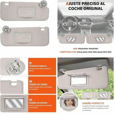Visera Solar de Repuesto para Lado Izquierdo del Conductor y Derecho del Pasajero, Compatible con Chevy  2012-2019 Spark 2013-2016, Accesorios Interiores de Repuesto para Coche, Gris