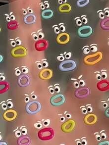 3张可爱怪兽嘴巴美甲贴纸，多巴胺果冻扁平计划本贴纸，趣味表情水杯美甲贴纸 - 彩色 - 查看 3