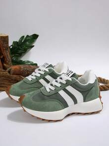 Nuevas zapatillas blancas para mujer de primavera/otoño, de caña baja, tacón bajo, punta redonda, con cordones, cómodas y casuales para deportes al aire libre, versátiles y multifuncionales, disponibles en tallas del 35 al 43, se sugiere pedir una talla talla grande grande - Verde - Ver 7