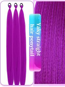 3条/包 26英寸红紫色编织假发，带松紧带，女士夹式接发，合成渐变色编织马尾辫 - 彩色 - 查看 10