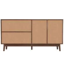 Aparador con 3 puertas correderas en ratán auténtico y 2 cajones, 155 x 38 x 80 cm, transpirable, estable y versátil. - Marrón - Ver 8