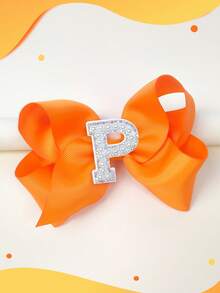 1pc 5 Inch 26 Letters A-Z Pearl Letters Personalized Back To School Ponytail Girl Hair Bow Teenagers Girl Hair Bows With Clips For Festivals Party School Girls Graduation Season Hairgrips For First Day Of School Classroom Girls Students,Teenagers Hair Accessories - 橘色 - 查看 30