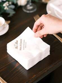 20/40pcs Customized Text, Name And Date Napkins, Personalized Wedding Napkins, Disposable Decorative Napkins, Suitable For Wedding, Anniversary, Engagement Party, Valentine's Day And Other Occasions, Disposable Beverage And Dessert Napkins, Suitable For Wedding Table Decoration, Engagement Party And Other Occasions - Apricot - View 7