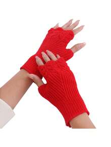 زوج من قفازات النساء بدون أصابع - بطراز الكلية - محبوكة من الأكريليك بنمط حراشف السمك - أكمام ذراع دافئة مرنة - قفازات نصف الأصابع الزخرفية للخارج - 100% أكريليك - لون أحادي - مناسبة للأيام العادية - نفس النمط بألوان متعددة - مشاهدة 12