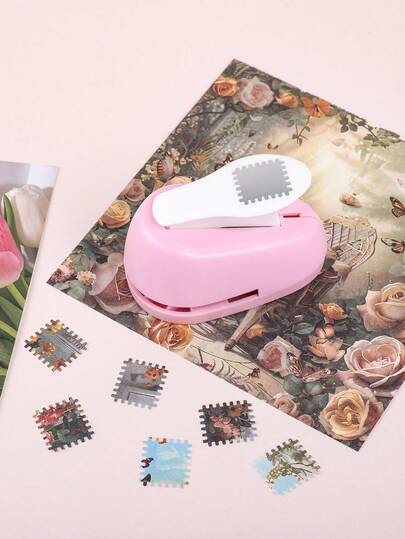 1 st bärbart rosa präglat verktyg, kreativt vintage stämpelformat pappersskärverktyg, viktigt för hantverk, skol- och kontorsmaterial