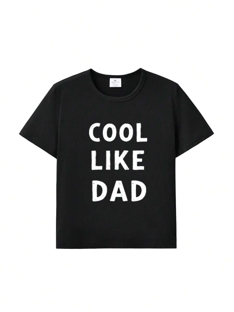 男童“像爸爸一样酷”字母标语印花短袖T恤 - 黑色 - 查看 1