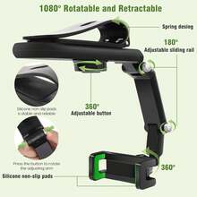 حامل هاتف لشمسية السيارة - قابل للتدوير 360 درجة مع مشبك قوي، يعمل أيضًا كعصا سيلفي محمولة للمنزل والمكتب والسفر - الأسود - مشاهدة 5