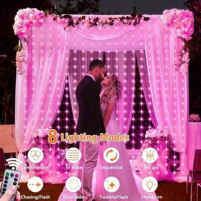 1 st, 6m/3 meter fönstergardinljusslinga, 8 blinkande lägen, fjärrkontroll, 4 ljusfärger, USB-driven, ljusslingor för alla hjärtans dag-dekor, sovrum, vardagsrum, födelsedag, bröllopsfest, ramadan, högtidsbelysning