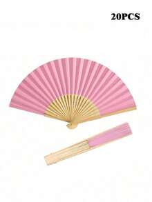 1/5/10/20pcs Retro Handheld Folding Paper Fans, Portable Bamboo Fans, Perfect Summer Accessory To Keep Cool And Fashionable, Suitable For Parties And Events - Pink - View 8