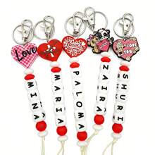 1pc Customized Valentine's Day Silicone Keychain, Heart Shaped, Couples Gift, Customized Name, Valentine's Gift For Boyfriend/Girlfriend - Red - View 6