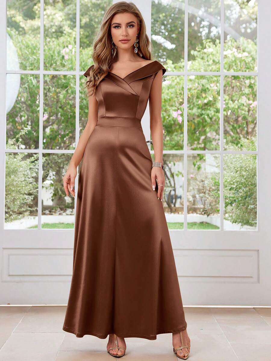 Đầm cocktail cổ chữ V bằng satin kiểu cổ điển thập niên 1950, thích hợp cho đám cưới. - Cà phê - Xem 1