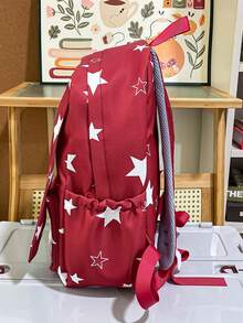 Star Print Backpack With Transparent Pocket, Student Backpack, Casual Large Capacity Bookbag - Multicolor - View 4