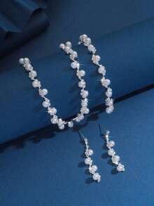 4pcs Set Elegant Crystal & Faux Pearl Decorated Women Jewelry Set - Includes Necklace, Earrings, Bracelet, Suitable For Bride, Wedding, Party - 白色 - 查看 4
