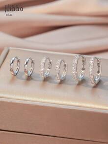 Hihho 3 Pairs Charm Circle Shaped Cubic Zirconia Inlaid Earrings Set For Women, Birthday/Date Gift