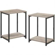 Mesas auxiliares, Juego de 2, Mesitas de Noche, con Estante de Almacenamiento, Marco de Acero, para Sala de Estar, Dormitorio, Estilo Industrial, Marrón Rústico y Negro MLET272B01 - Greige Brezo + Negro Clásico - Ver 2
