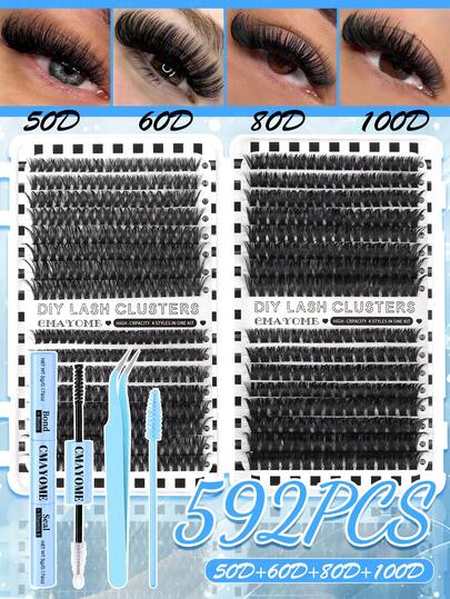 CMAYOME 720/666/648 Large Capacity Glue Bonding And Sealing Eyelash Set, D-Curve Soft And Natural With Fluffy 3D False Eyelashes, 10D + 20D + 30D + 40D + 50D + 60D + 80D + 100D + 120D + 150D Individual Eyelashes, Curly Eyelash Set, Large Quantity Of Eyeliner Clusters, Curly Eyelash Clusters, DIY Beauty Eyelash Extension Set