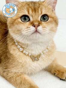 1件蝴蝶水钻猫咪项链，高贵精致的宠物项链，优雅吊坠狗狗项链，手工串珠宠物项圈，欧美猫狗项圈，猫狗饰品，宠物服装装饰，狗狗小猫项圈，宠物项圈，小猫项圈，卡通猫项圈，宠物礼物，拍照道具，可爱宠物项链，狗狗项链，小狗项链，狗狗项链 - 白色 - 查看 7