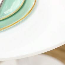 Round Dining Table Ø70 X 75 Cm, Modern Kitchen Table For 2 People, Central Pedestal Table With Steel Legs And Non-Slip Footrest - White - View 8