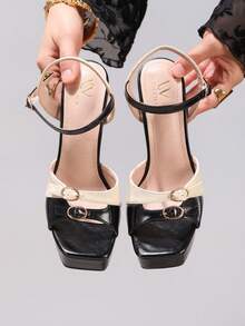 Fashionable Color Block Waterproof Platform High Heel Sandals, Sexy Party Shoes, Open Toe Stiletto Heels - Apricot - View 5