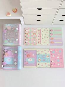 Cartoon Bear Transparent M5 Binder Set, Portable Binder Set, DIY Binder Set, Includes Stamps, Cute Stickers, Sticker Book Replacement Pages, Diary, Sticker Book, Notebook, Stamp Book, Scrapbook, Book, Stamp Book, Manual, Replaceable Transparent Inner Pages, K-Pop Photo Album, Made Of High Transparency PP Material - Multicolor - View 7