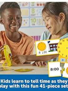 Learning Resources Time Activity Set, Set de Actividades para Aprender a Leer la Hora, Hora y Minutos para Niños, Juguetes Educativos, 41 Piezas, Edades 5+ - Amarillo - Ver 5