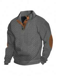 Men's Casual Contrast Color Stand Collar Sweatshirt, For Fall, Long Sleeve Top - Dark Grey - View 2