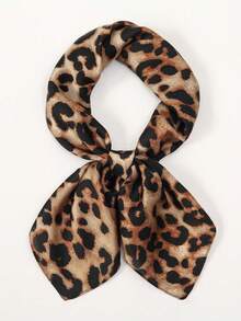 1条奢华品牌豹纹围巾，女士仿丝围巾，休闲百搭装饰小围巾 - 焦糖色豹紋 - 查看 4