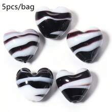 5pcs Of 15mm Striped Heart Czech Glass Loose Spacer Beads, Suitable For Handmade Bracelets, Earrings, Necklaces, And Phone Chain Accessories. - 5pcs/pack - View 21