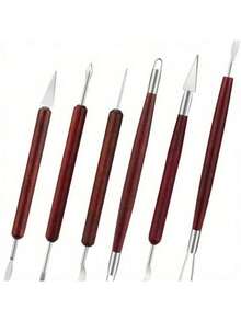 DIY Pottery Clay Tools Wooden Handle Pottery Carving Tool 6pcs/Set For Pottery Sculpture Ceramic Clay Trimming Cutting Kit Craftsman Tool - Multicolor - View 6